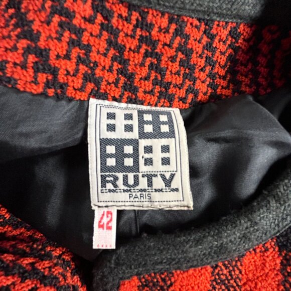 Vintage Ruty Paris Womens Gingham Checkered Button Front Jacket Coat Size 42 Red - Picture 3 of 10